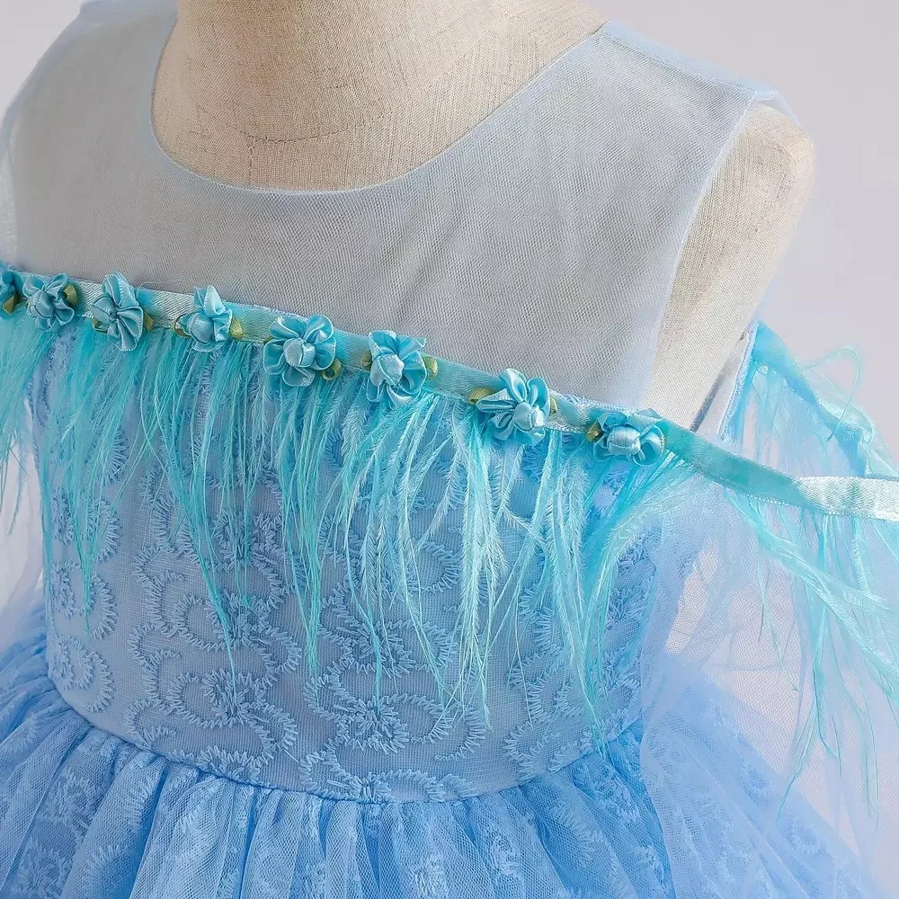 Luxury Luxury Embroidered Feather Princess Birthday Wedding Flower Dress 5046 - Picture 4 of 6